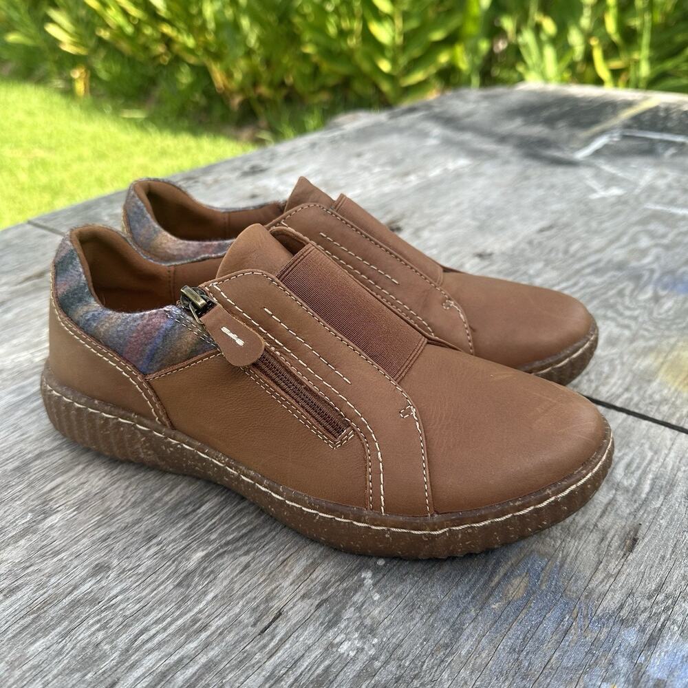 Clarks Caroline Cove Shoes Women’s 7.5 Brown Leather Zip Casual Comfort 340